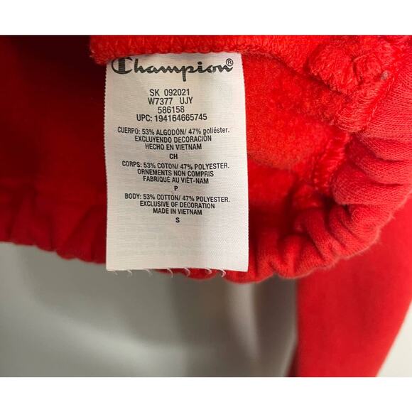 Champion Campus Fleece Cropped Crew Sweatshirt Embroidered Logo Pullover Red S - Picture 7 of 10